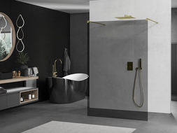 Mexen Kioto Freestanding Shower Wall 140 x 200 cm, Graphite 8 mm, Brushed Gold - 800-140-002-55-40