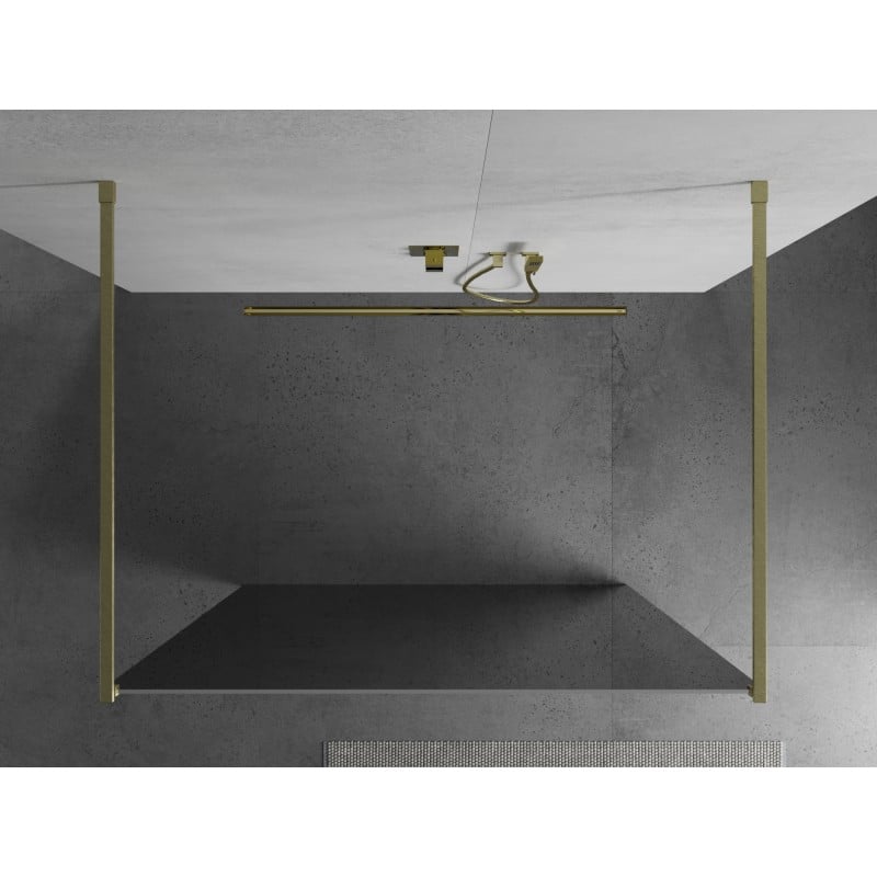 Mexen Kioto freestanding shower wall 110 x 200 cm, mirror 8 mm, brushed gold - 800-110-002-55-50