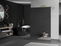 Mexen Kioto Free Standing Shower Wall 43.3 x 78.7 in, 8 mm Mirror, Brushed Gold - 800-110-002-55-50