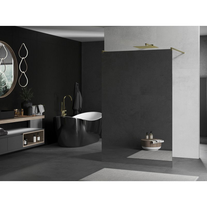 Mexen Kioto freestanding shower wall 140 x 200 cm, mirror 8 mm, brushed gold - 800-140-002-55-50