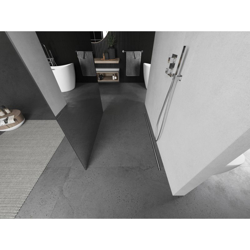 Mexen Kioto freestanding shower screen 140 x 200 cm, mirror 8 mm, brushed nickel - 800-140-002-97-50