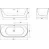 Mexen Oval Freestanding Bath Wall-Mounted 180 x 80 cm, White, Brushed Gun Gray Overflow - 52671808000-66
