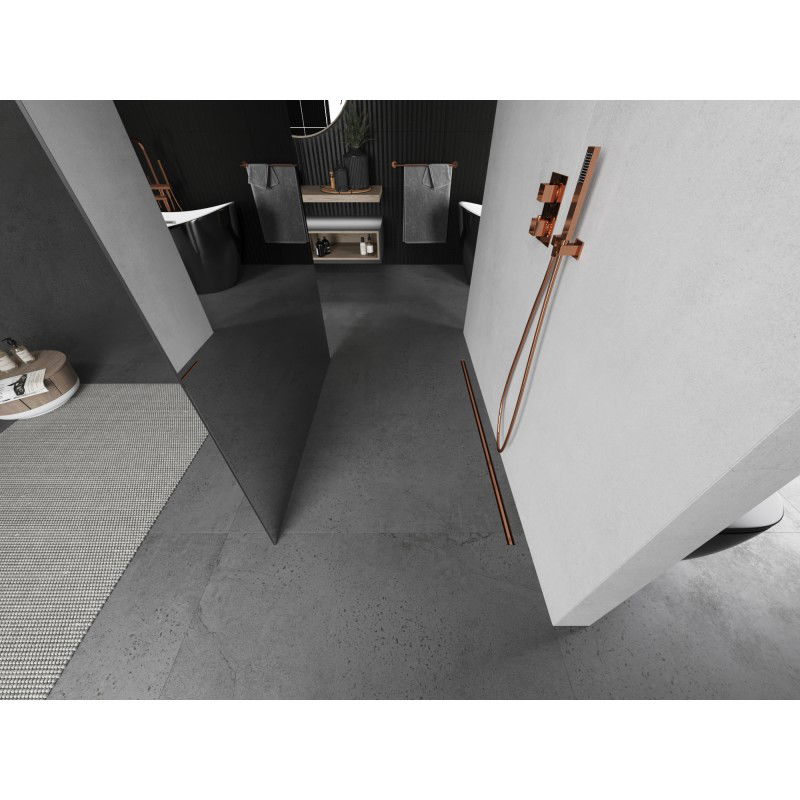 Mexen Kioto freestanding shower wall 110 x 200 cm, mirror 8 mm, brushed copper - 800-110-002-65-50