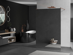 Mexen Kioto freestanding shower panel 130 x 200 cm, mirror 8 mm, brushed brass - 800-130-002-65-50