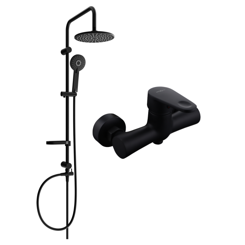 Mexen Kama Carl surface-mounted shower set with rain shower and shower faucet, black - 72540240-70