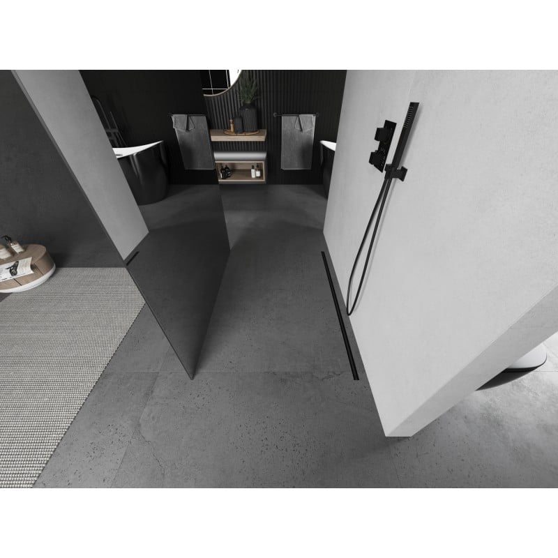 Mexen Kioto freestanding shower wall 110 x 200 cm, mirror 8 mm, gun gray brushed - 800-110-002-66-50