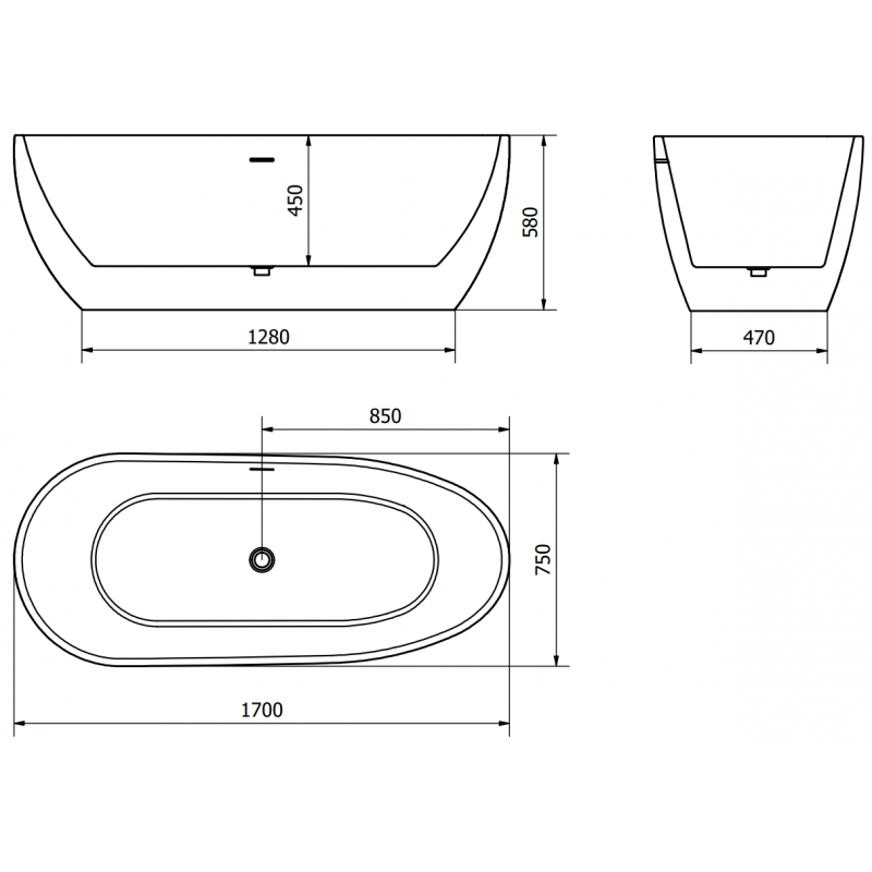Mexen Eos free-standing bathtub 170 x 75 cm, white, brushed copper overflow - 52471707500-65