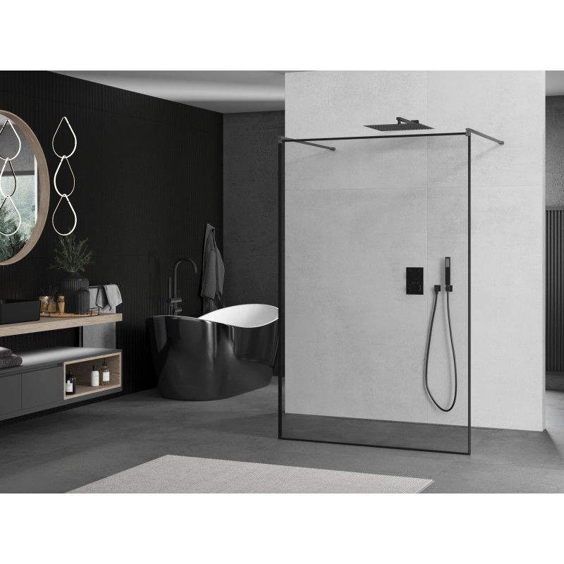 Mexen Kioto freestanding shower wall 160 x 200 cm, black frame 8 mm, brushed gun gray - 800-160-002-66-70