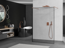 Mexen Kioto freestanding shower wall 120 x 200 cm, black frame 8 mm, brushed copper - 800-120-002-65-70
