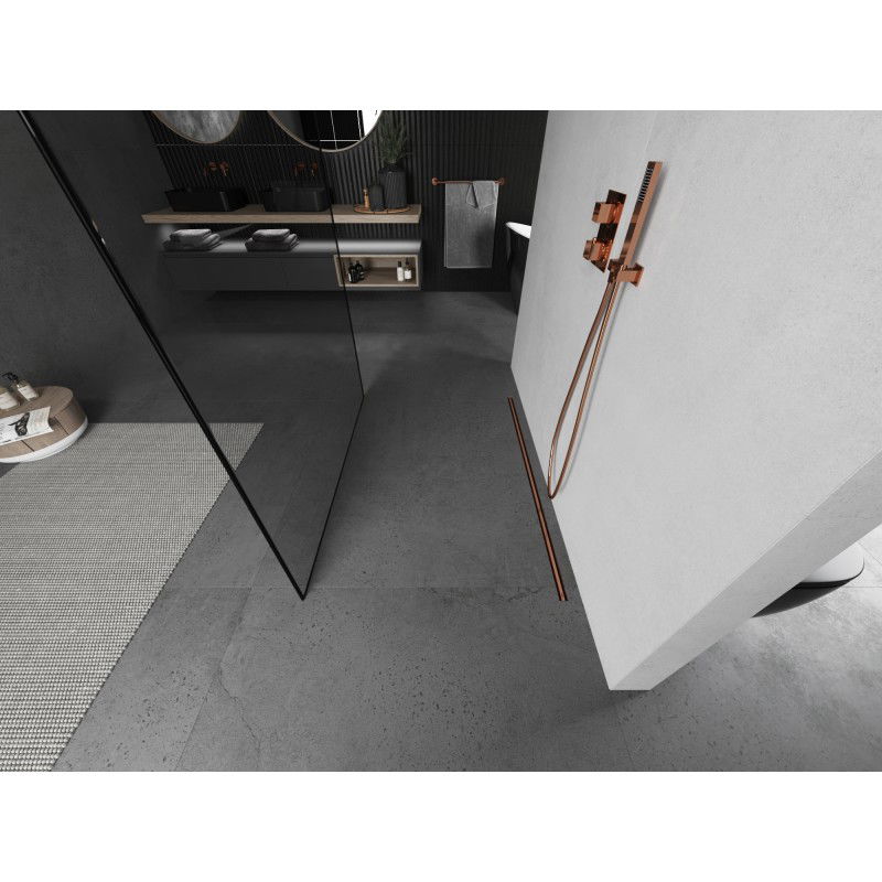 Mexen Kioto freestanding shower wall 140 x 200 cm, black frame 8 mm, brushed copper - 800-140-002-65-70