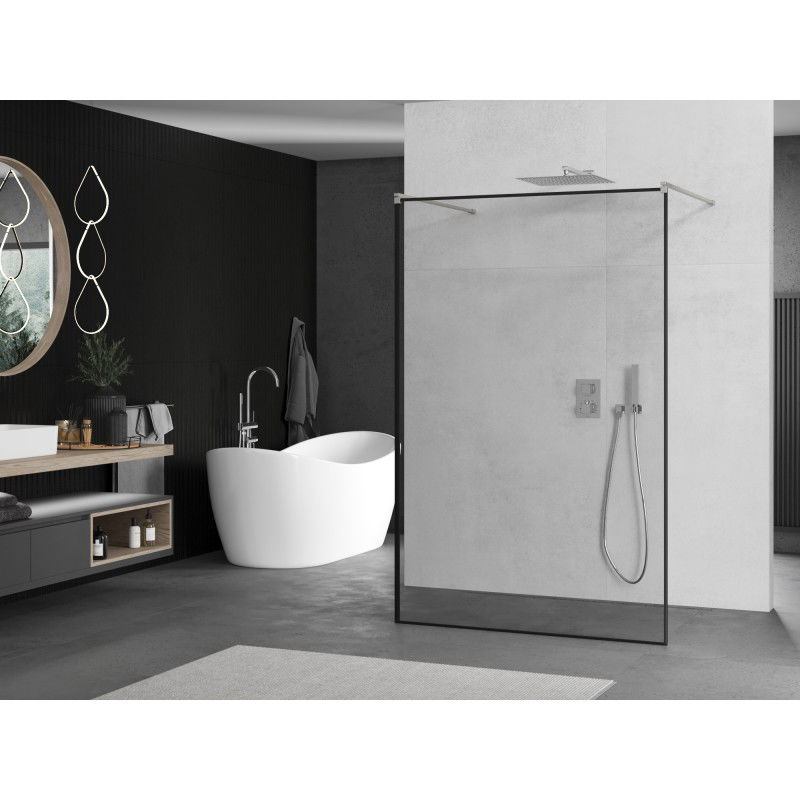 Mexen Kioto freestanding shower wall 140 x 200 cm, black frame 8 mm, brushed nickel - 800-140-002-97-70