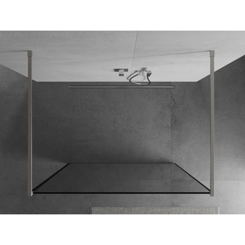 Mexen Kioto Freestanding shower screen 160 x 200 cm, black frame 8 mm, brushed nickel - 800-160-002-97-70