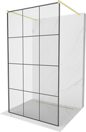 Mexen Kioto freestanding shower wall 120 x 200 cm, black grid 8 mm, brushed gold - 800-120-002-55-77