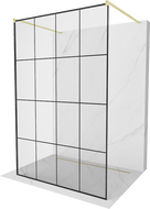 Mexen Kioto Freestanding shower screen 140 x 200 cm, black grid 8 mm, brushed gold - 800-140-002-55-77