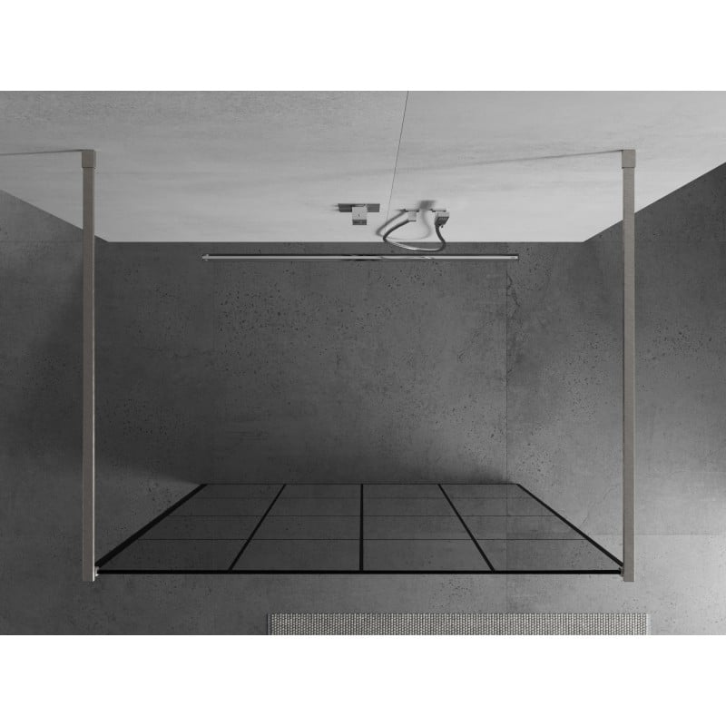 Mexen Kioto freestanding shower wall 150 x 200 cm, black grid 8 mm, brushed nickel - 800-150-002-97-77