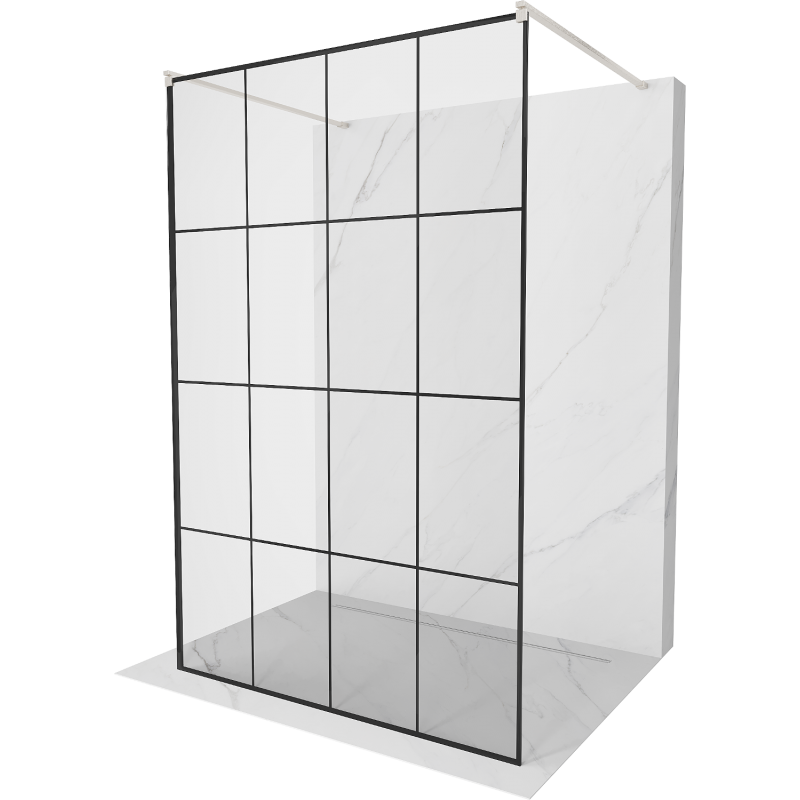 Mexen Kioto freestanding shower wall 150 x 200 cm, black grid 8 mm, brushed nickel - 800-150-002-97-77