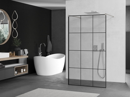 Mexen Kioto 120 x 200 cm freestanding shower wall, black grid 8 mm, brushed nickel - 800-120-002-97-77