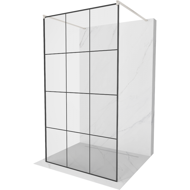 Mexen Kioto freestanding shower wall 110 x 200 cm, black grid 8 mm, brushed nickel - 800-110-002-97-77