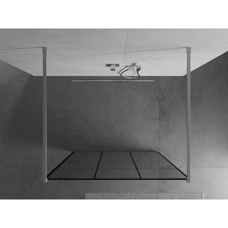 Mexen Kioto freestanding shower wall 110 x 200 cm, black grid 8 mm, brushed nickel - 800-110-002-97-77