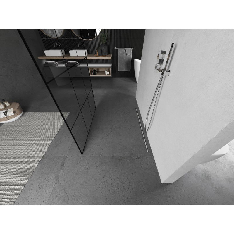 Mexen Kioto freestanding shower wall 110 x 200 cm, black grid 8 mm, brushed nickel - 800-110-002-97-77