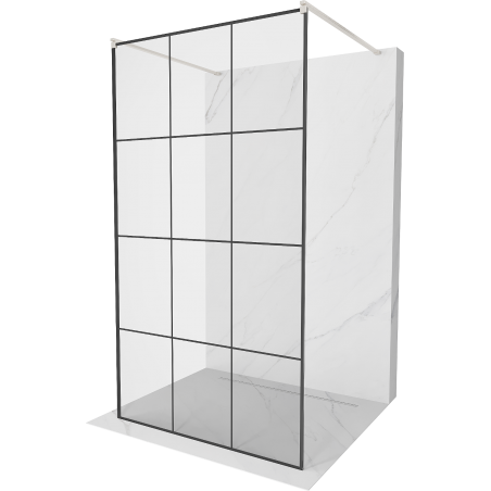 Mexen Kioto Free-standing shower wall 100 x 200 cm, black grid 8 mm, brushed nickel - 800-100-002-97-77