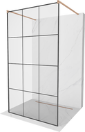 Mexen Kioto freestanding shower wall 110 x 200 cm, black grid 8 mm, brushed copper - 800-110-002-65-77