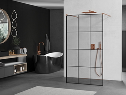 Mexen Kioto freestanding shower wall 120 x 200 cm, black grid 8 mm, brushed copper - 800-120-002-65-77