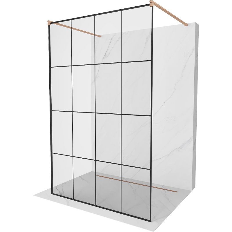 Mexen Kioto freestanding shower panel 160 x 200 cm, black grid 8 mm, brushed copper - 800-160-002-65-77