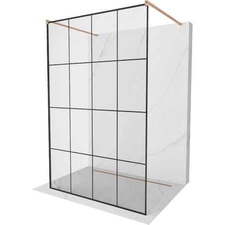 Mexen Kioto freestanding shower panel 160 x 200 cm, black grid 8 mm, brushed copper - 800-160-002-65-77