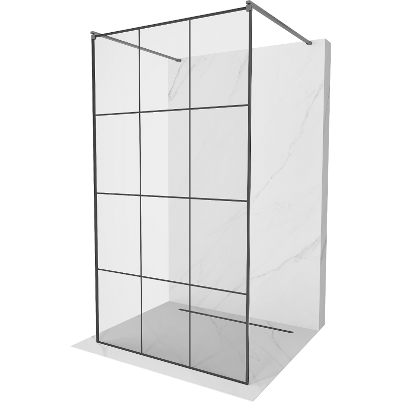 Mexen Kioto freestanding shower wall 100 x 200 cm, black grid 8 mm, gun gray brushed - 800-100-002-66-77