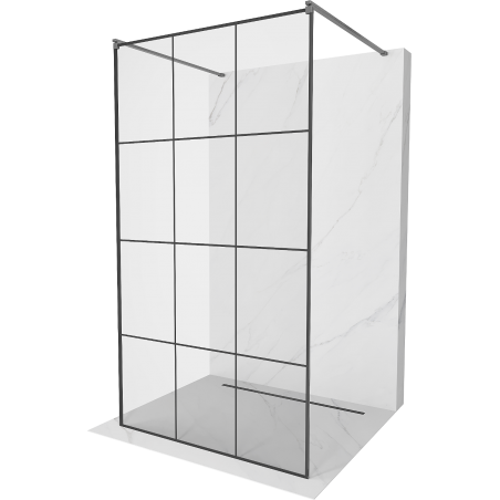 Mexen Kioto freestanding shower wall 100 x 200 cm, black grid 8 mm, gun gray brushed - 800-100-002-66-77