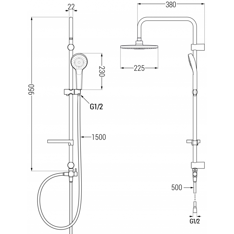 Mexen Erik surface-mounted shower set with rain shower and Alfa shower faucet, black - 745740205-70