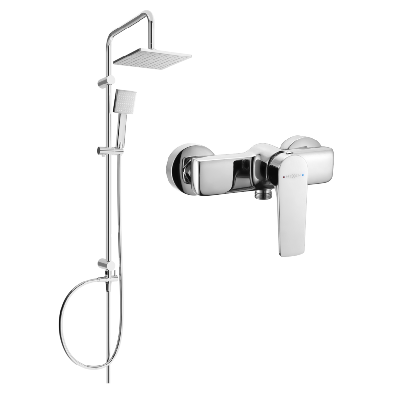 Mexen Lynx Tord Surface-Mounted Shower Set with Rain Showerhead and Shower Tap, Chrome - 745940200-00