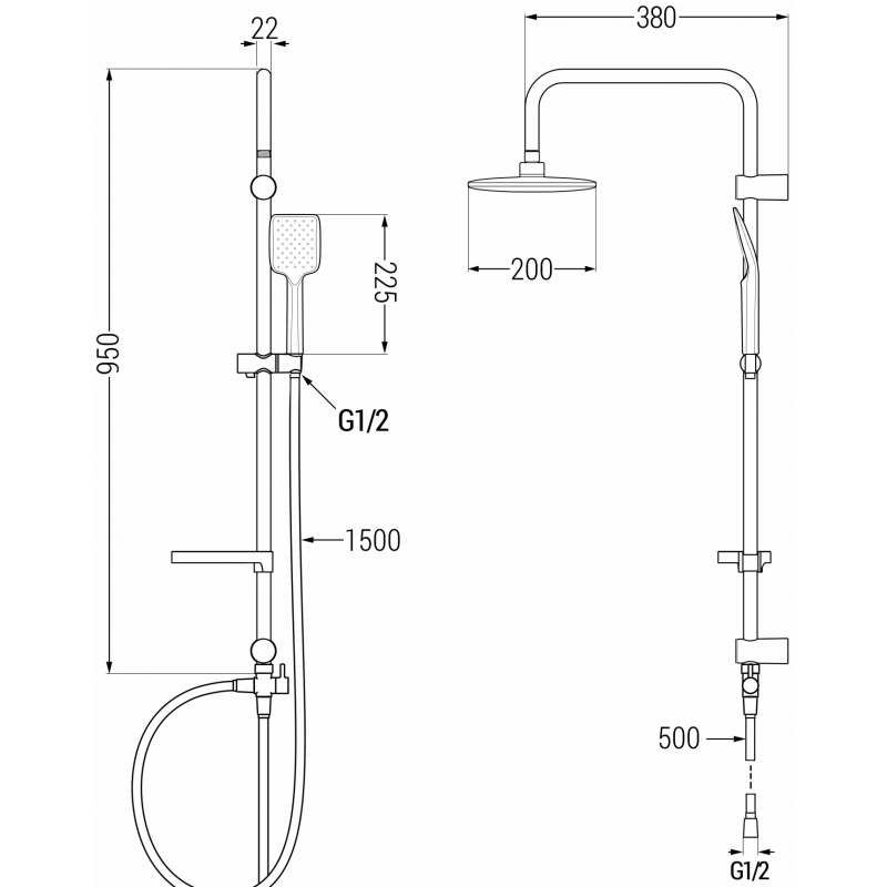 Mexen Sven exposed shower set with rain showerhead and Lynx shower mixer, chrome - 745940262-00