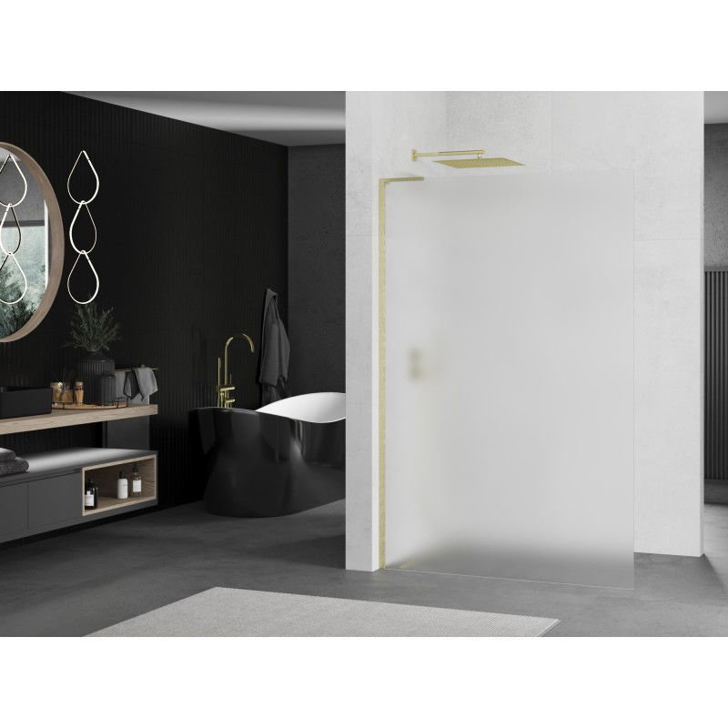Mexen Kioto L Walk-in Shower Wall 120 x 200 cm, Frosted, Brushed Gold - 800-120-103-55-30