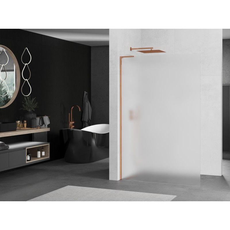 Mexen Kioto L Shower Screen Walk-in 100 x 200 cm, Frosted, Rose Gold - 800-100-103-60-30