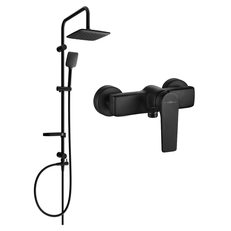Mexen Sven exposed shower set with rain shower and Lynx shower mixer, black - 745940262-70