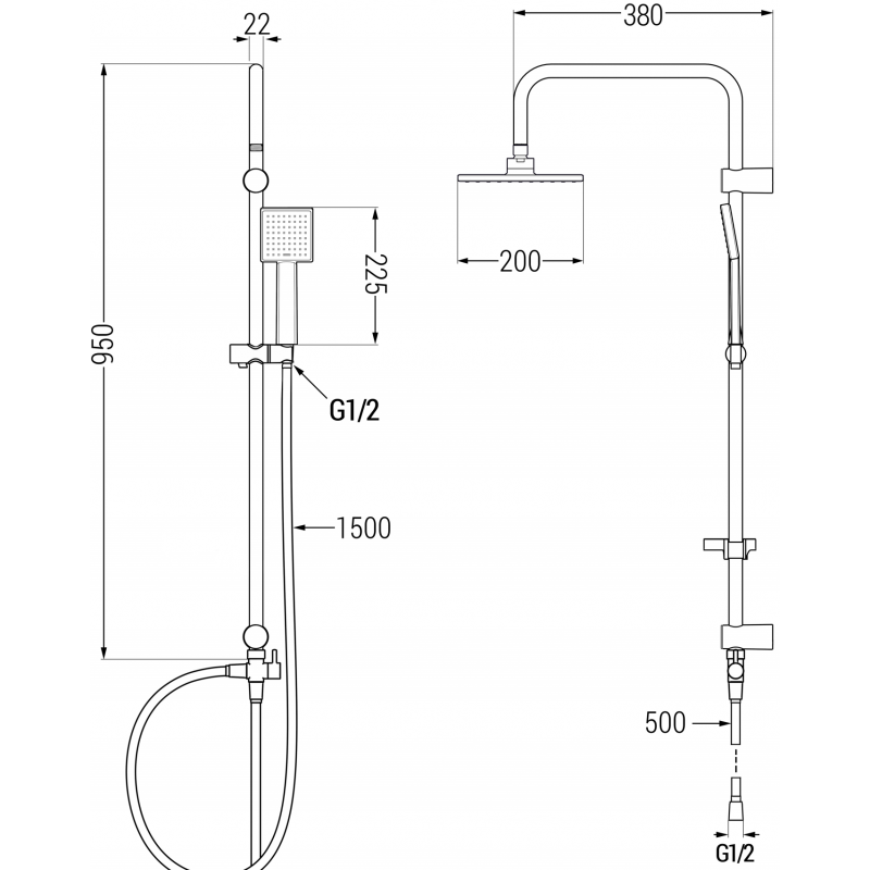 Mexen Tord exposed shower set with rain shower and Fabia shower mixer, chrome - 746540200-00