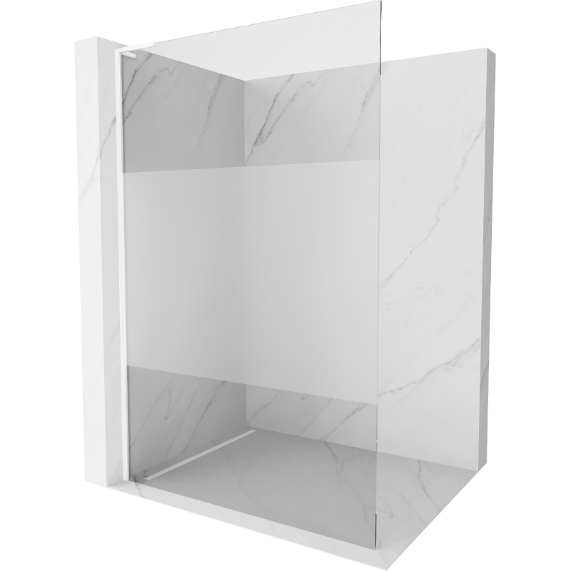 Mexen Kioto L Walk-in Shower Wall 70 x 200 cm, Transparent/Frosted, White - 800-070-103-20-35