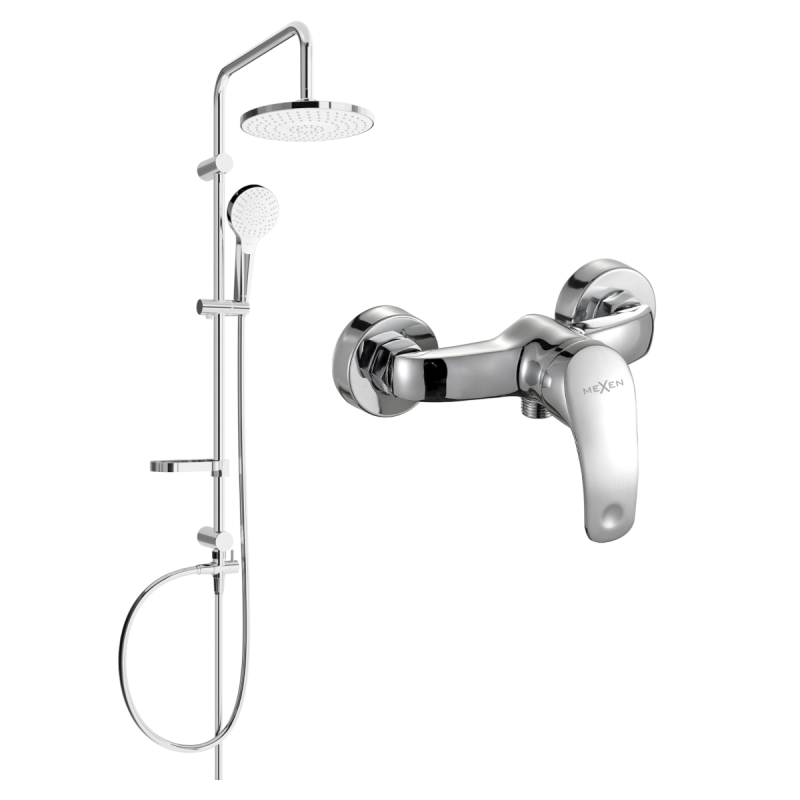 Mexen Erik exposed shower set with rain shower and Fabia shower mixer, chrome - 746540205-00