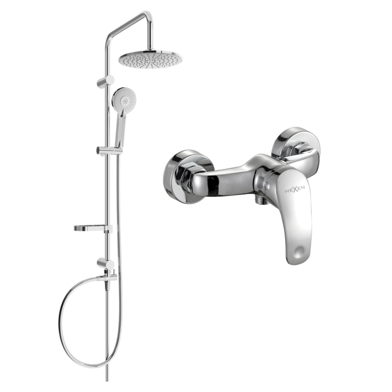 Mexen Carl exposed shower set with rain shower head and Fabia shower mixer, chrome - 746540240-00