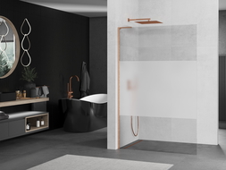 Mexen Kioto L Walk-in Shower Wall 100 x 200 cm, transparent/frosted, brushed copper - 800-100-103-65-35