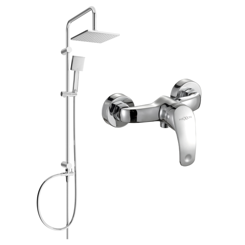 Mexen Tord exposed shower set with rain shower and Fabia shower mixer, chrome - 746540200-00