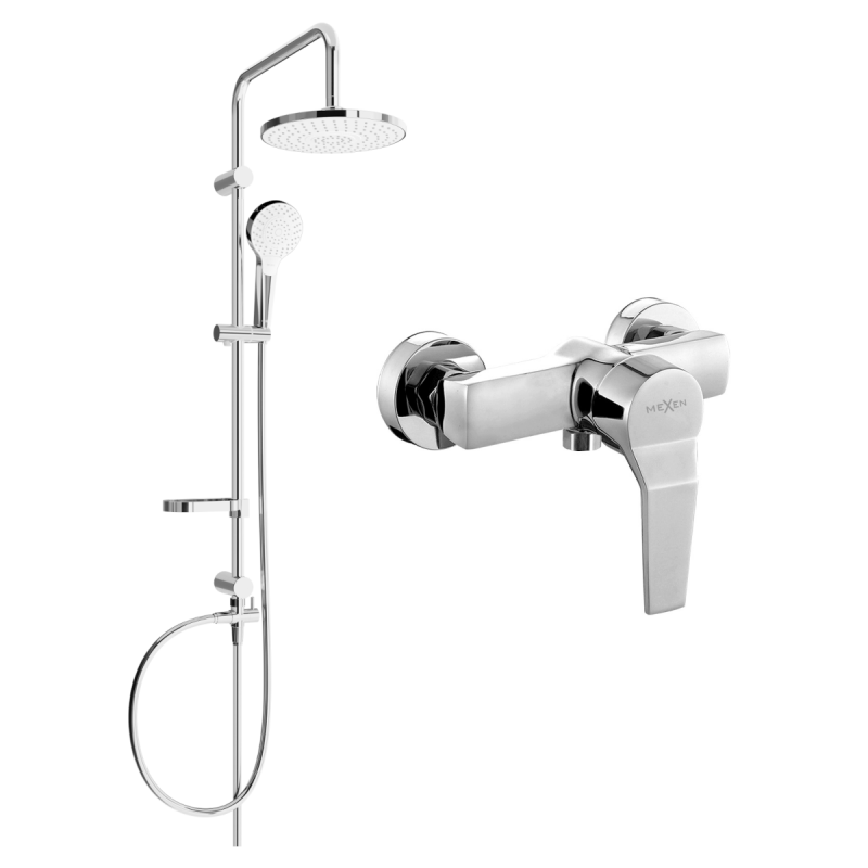 Mexen Caro Erik exposed shower set with overhead shower and shower faucet, chrome - 746640205-00