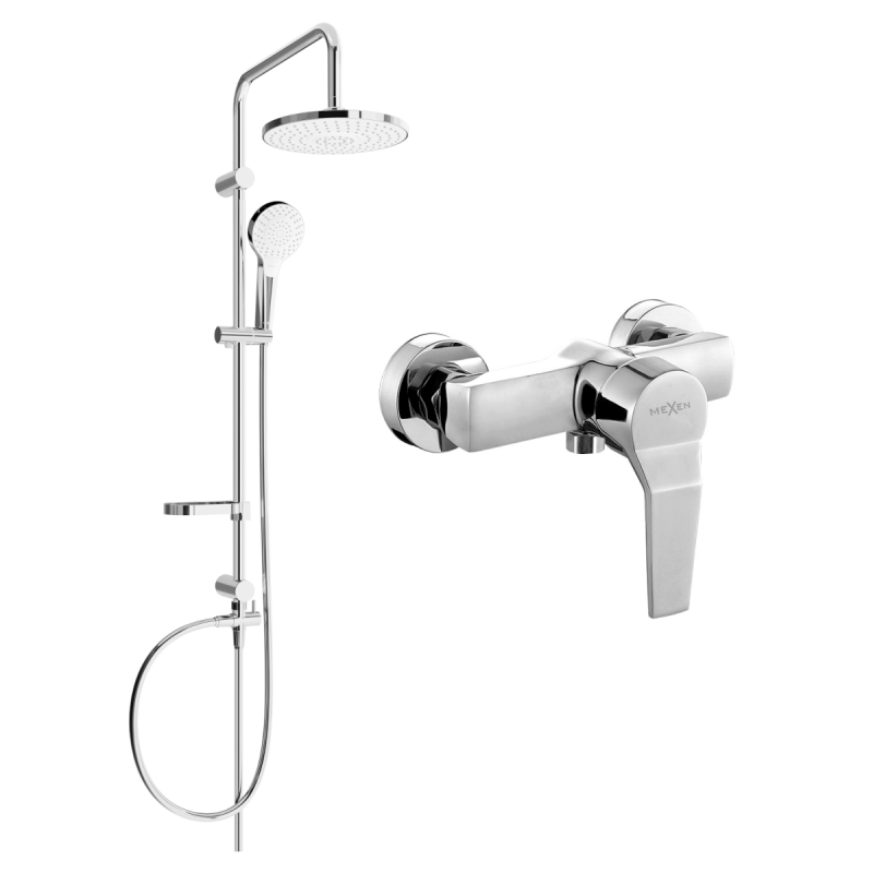 Mexen Erik exposed shower set with overhead shower and Caro shower tap, chrome - 746640205-00