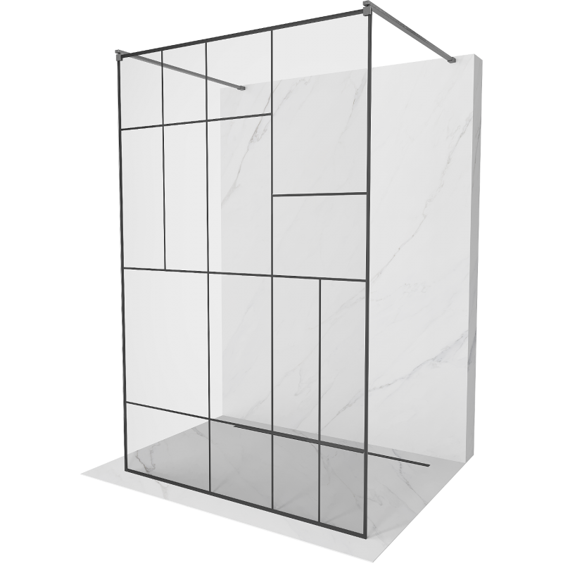 Mexen Kioto freestanding shower wall 140 x 200 cm, black pattern 8 mm, gun gray brushed - 800-140-002-66-78