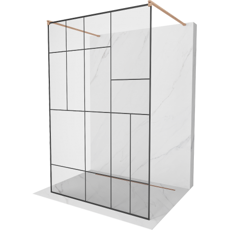 Mexen Kioto Freestanding Shower Wall 130 x 200 cm, Black Pattern 8 mm, Brushed Copper - 800-130-002-65-78