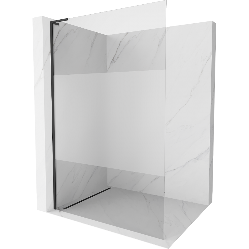 Mexen Kioto L Walk-in Shower Panel 80 x 200 cm, Transparent/Frosted, Black - 800-080-103-70-35