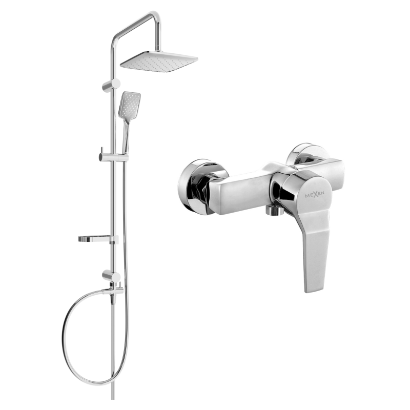 Mexen Sven exposed shower set with rainfall head and Caro shower mixer, chrome - 746640262-00