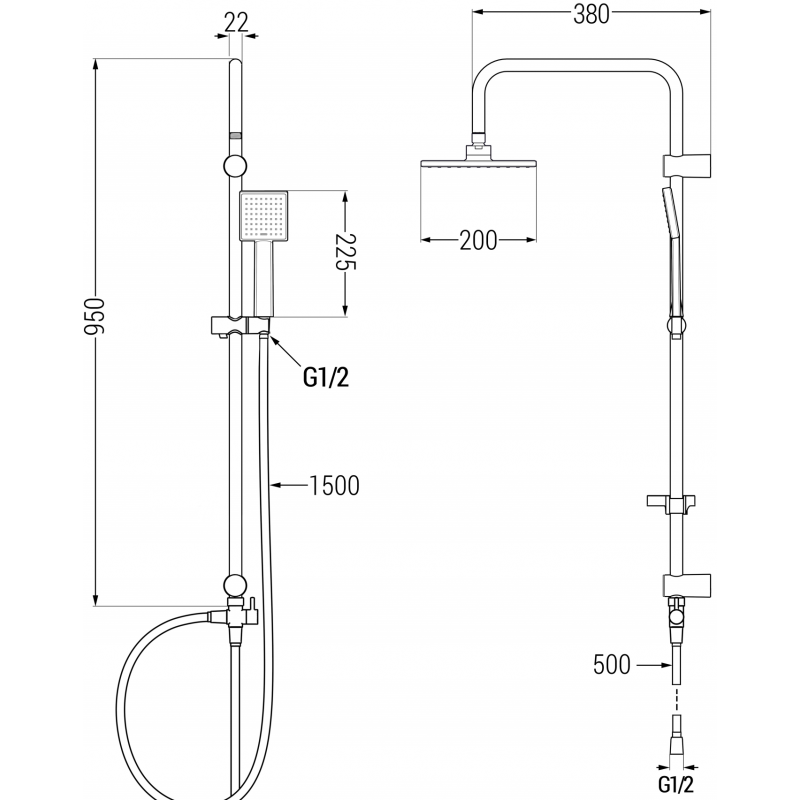 Mexen Caro Tord surface-mounted shower set with rain shower and shower mixer, black - 746640200-70